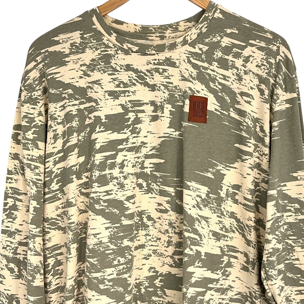 Topo Designs Long Sleeve Tee Shirt Green Splintered Print Camo Mens 2XL Crewneck - Picture 2 of 9